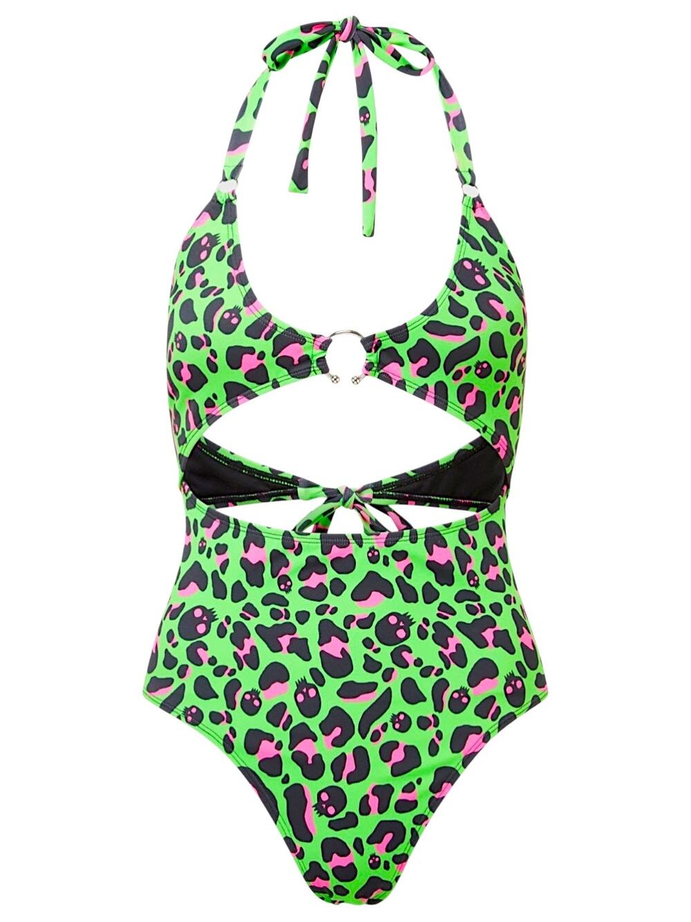NWT Killstar Green Leopard Cutout Halter One Piece Swimsuit 4XL